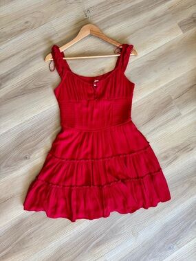 Aéropostale Red Smocked Tiered Dress w/ Built-In Shorts & Pockets
